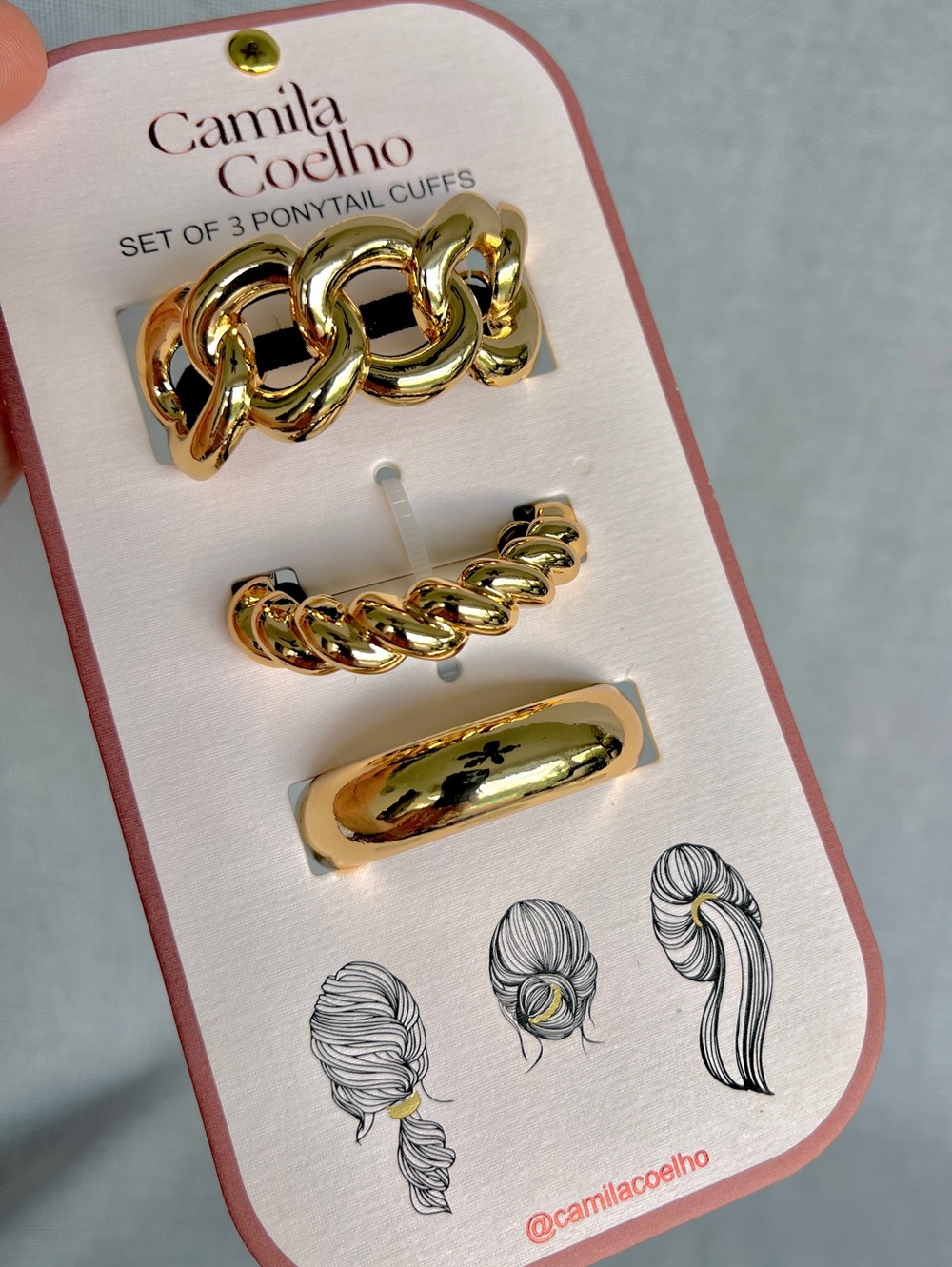 Camila Coelho Ponytail Cuffs set of 3 Gold Metal black NWT